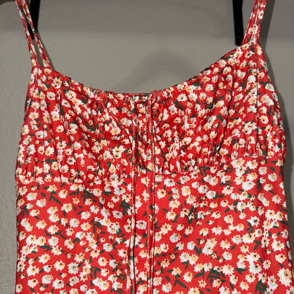 Red Floral Spaghetti Strap Dress - Picture 6 of 7